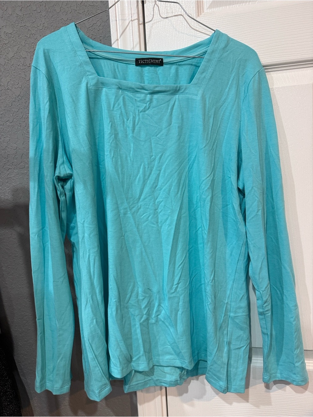 Women's Large Long Sleeve Square Neck Top Aqua Blue